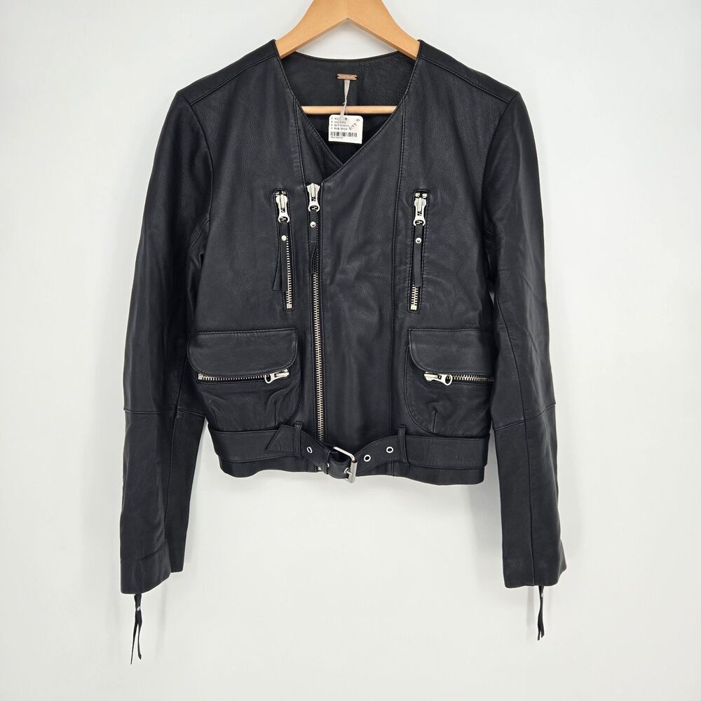 NWT Free People Womens S Genuine Lamb Leather Motorcycle Biker Jacket Cool‎ Chic